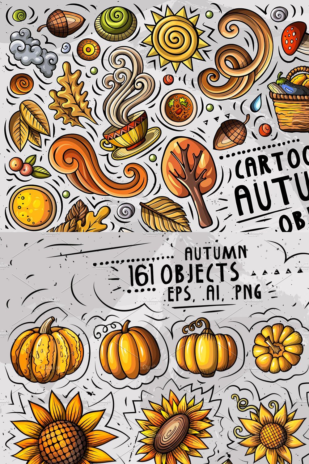 Autumn Cartoon Objects Set pinterest preview image.