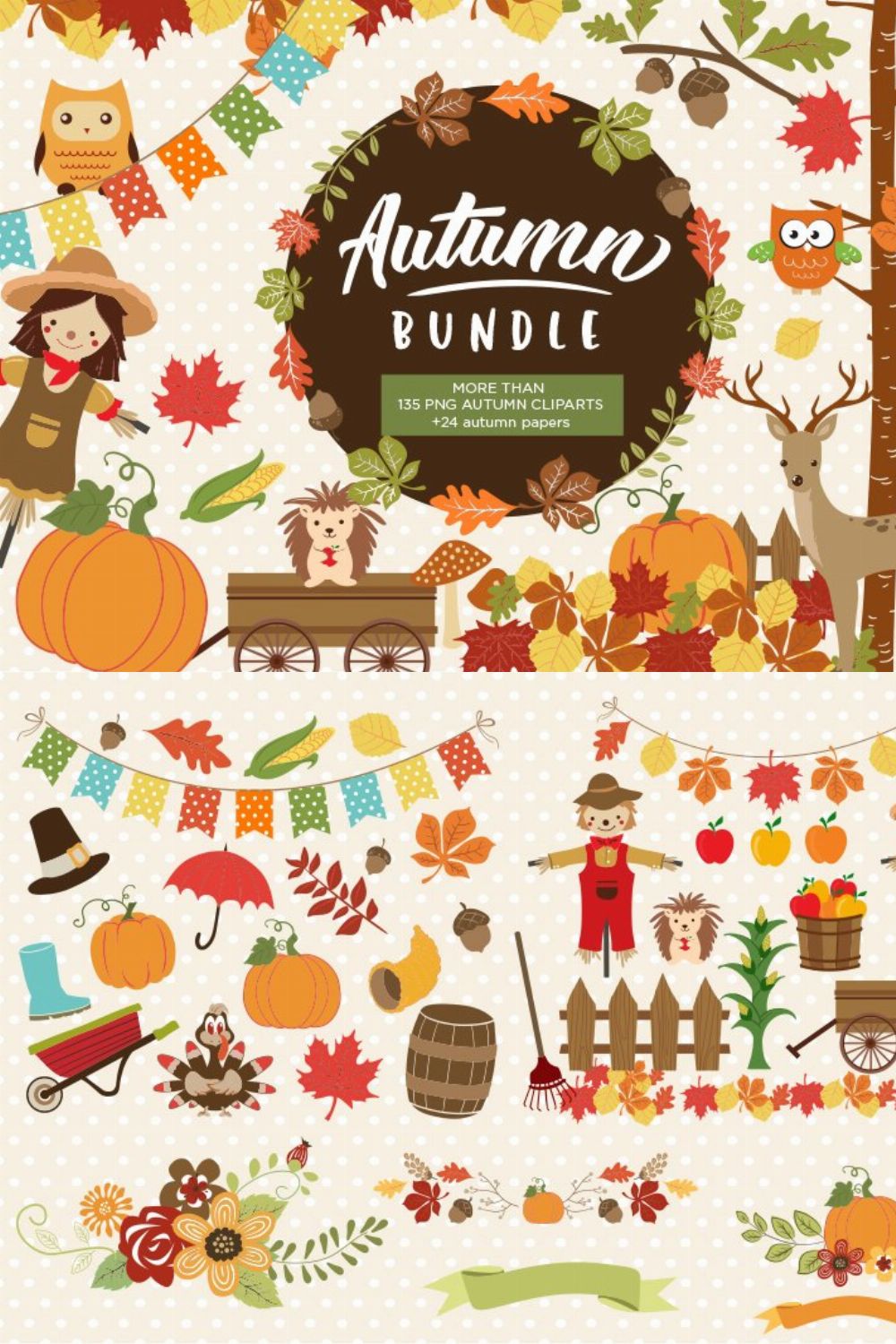 Autumn Clipart Bundle - 138 cliparts pinterest preview image.