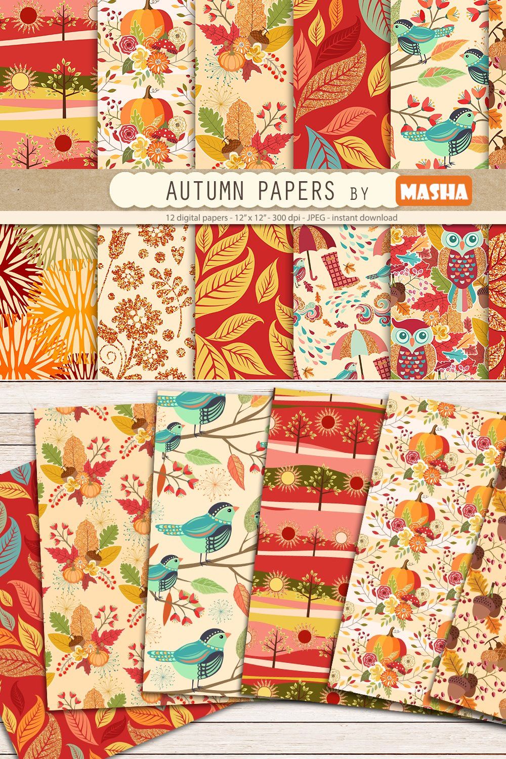 AUTUMN digital papers pinterest preview image.