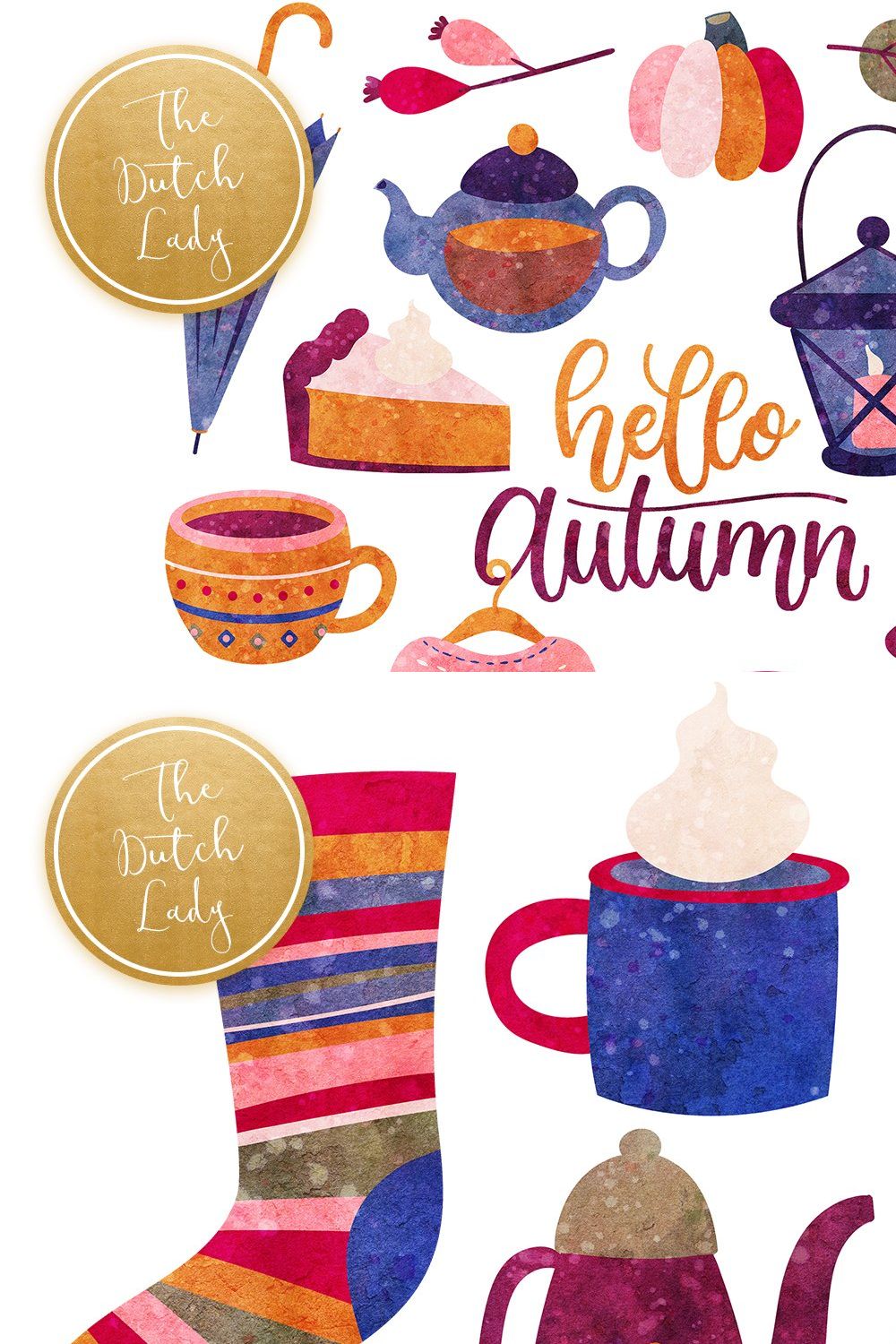 Autumn Fall Elements Clipart Set pinterest preview image.