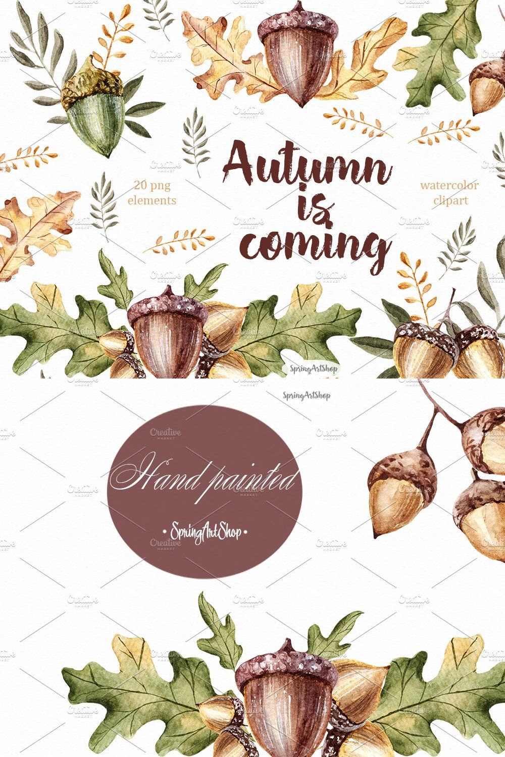 Autumn is coming! Watercolor set pinterest preview image.