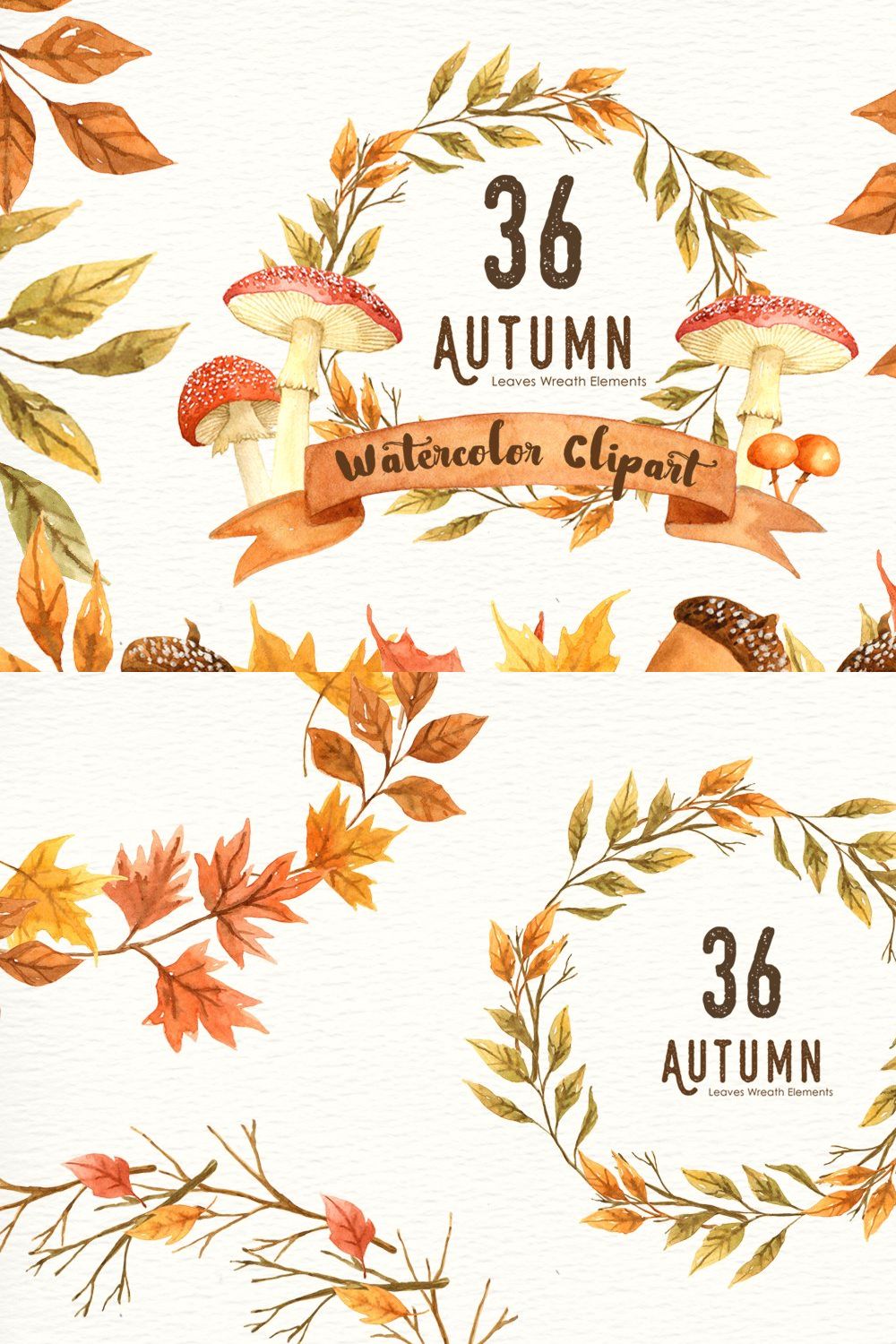 Autumn Leaf Watercolor Clipart pinterest preview image.