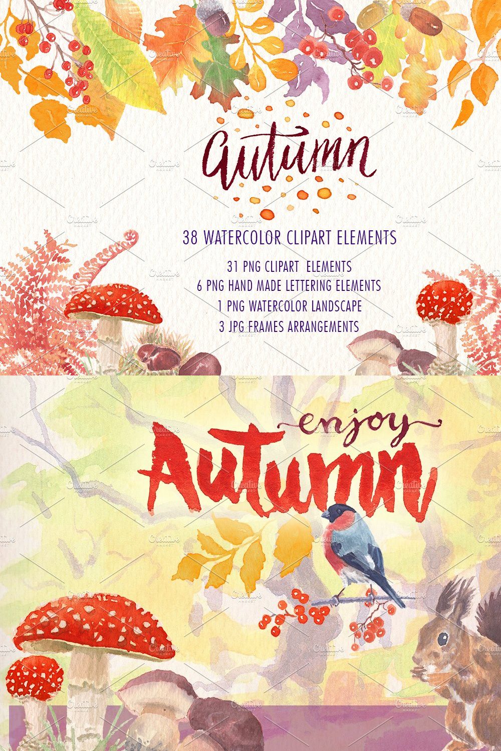 Autumn watercolor clipart set pinterest preview image.