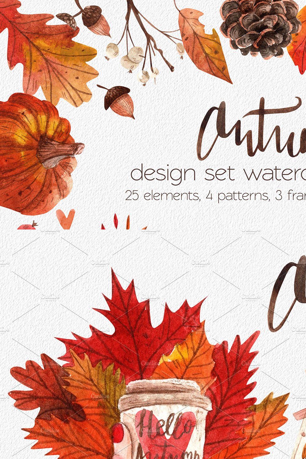 Autumn watercolor set pinterest preview image.