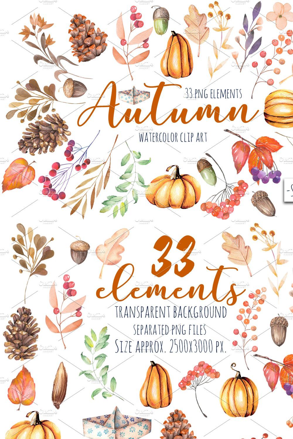 "Autumn". Floral 33 elements. pinterest preview image.