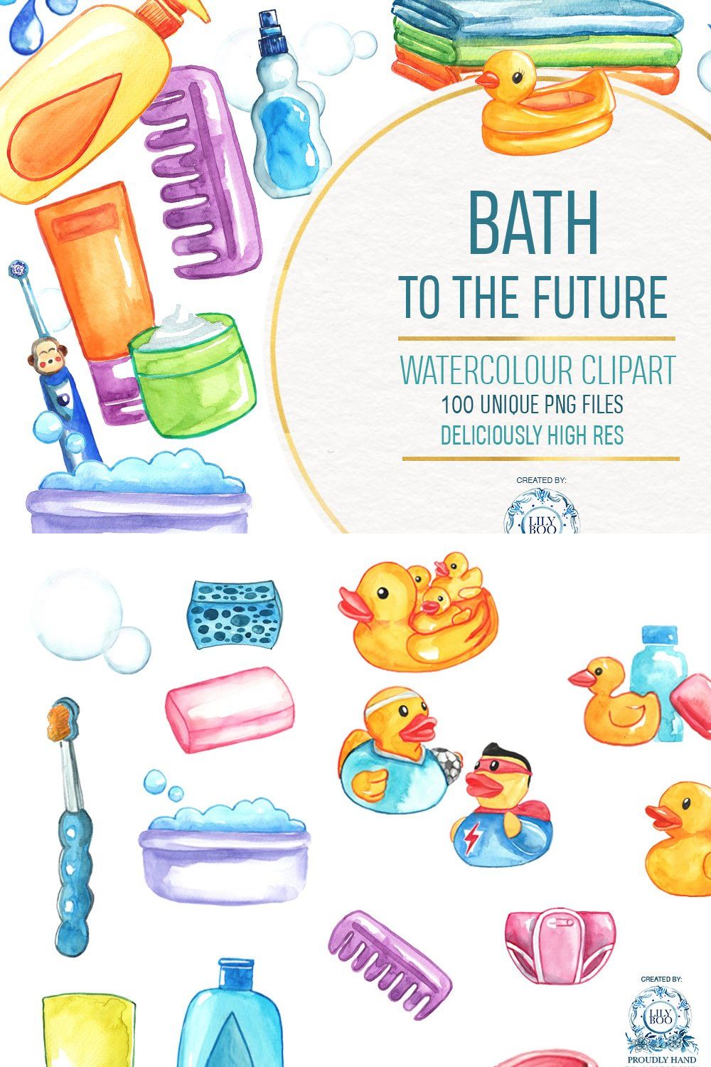 Baby Bath Time Watercolor Clipart pinterest preview image.