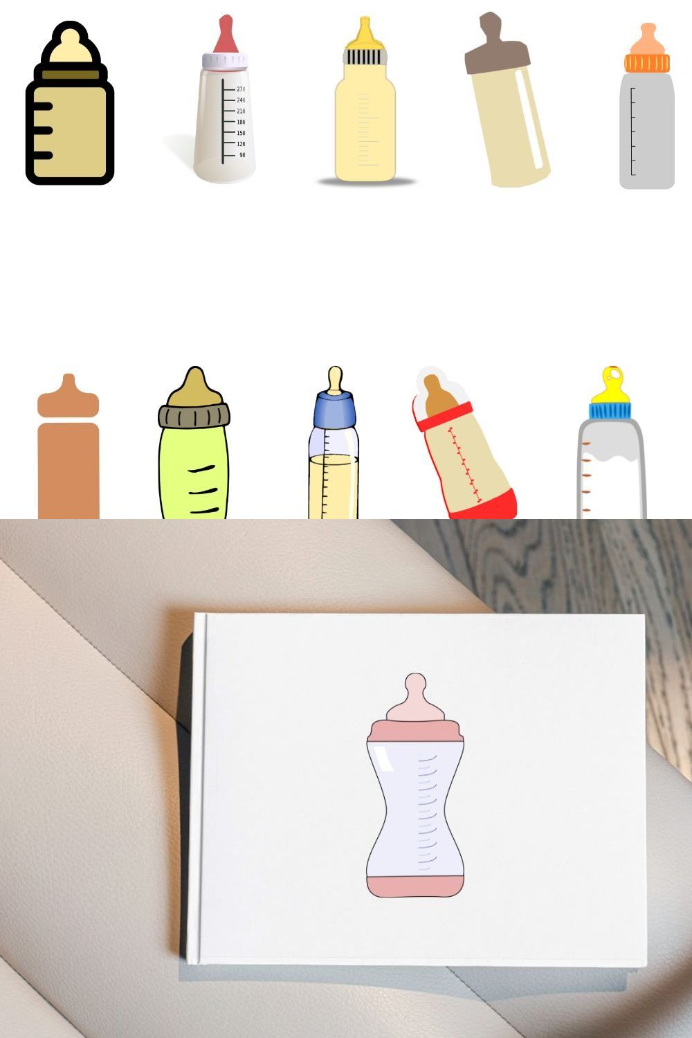 Baby Bottle Clipart and Vector pinterest preview image.