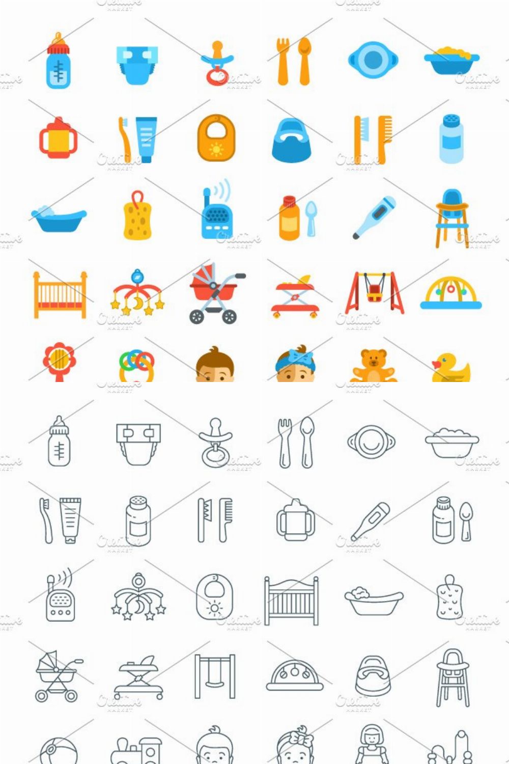Baby Care Flat Vector Icons pinterest preview image.