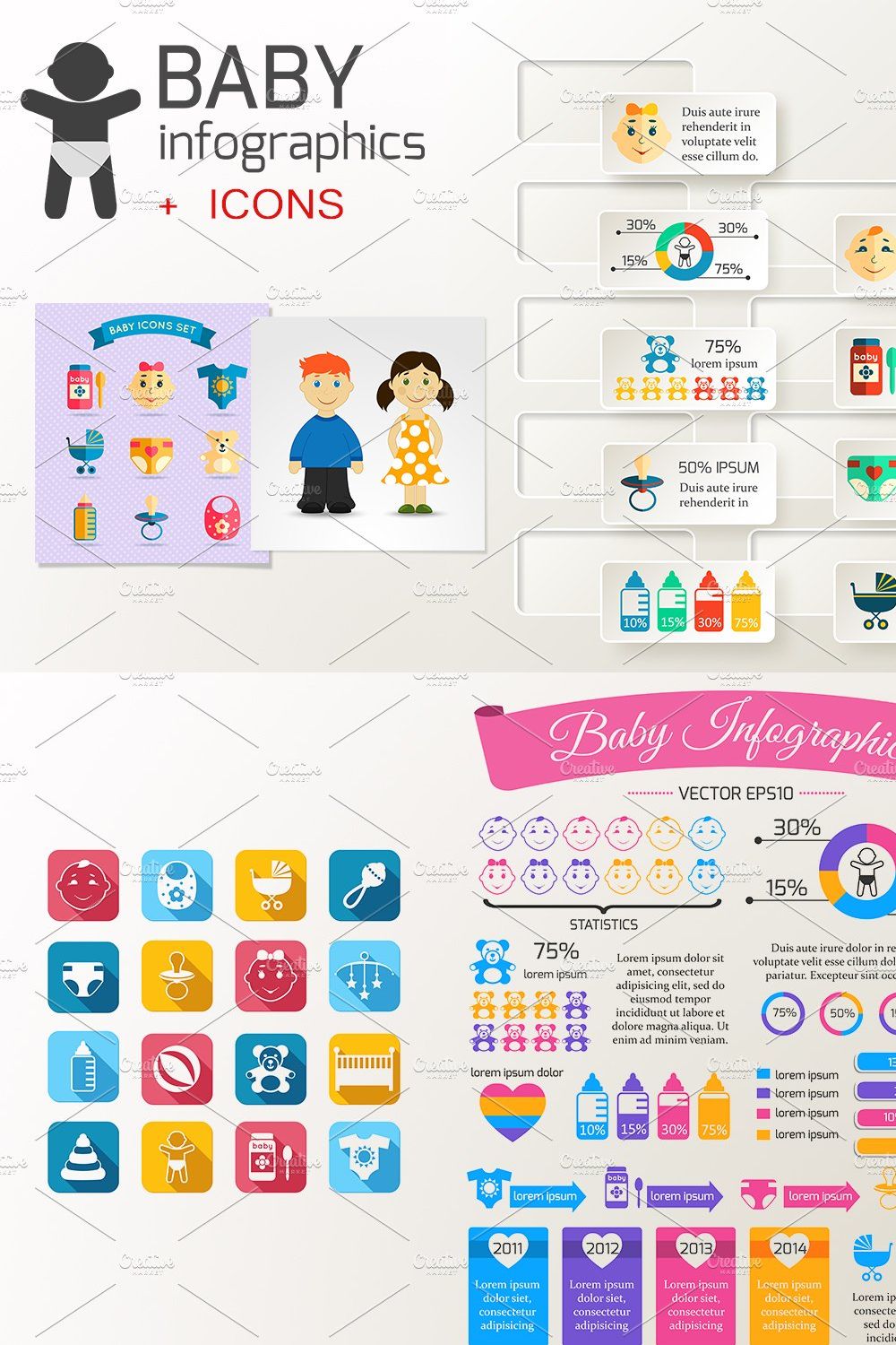 Baby infographics and vector icons pinterest preview image.