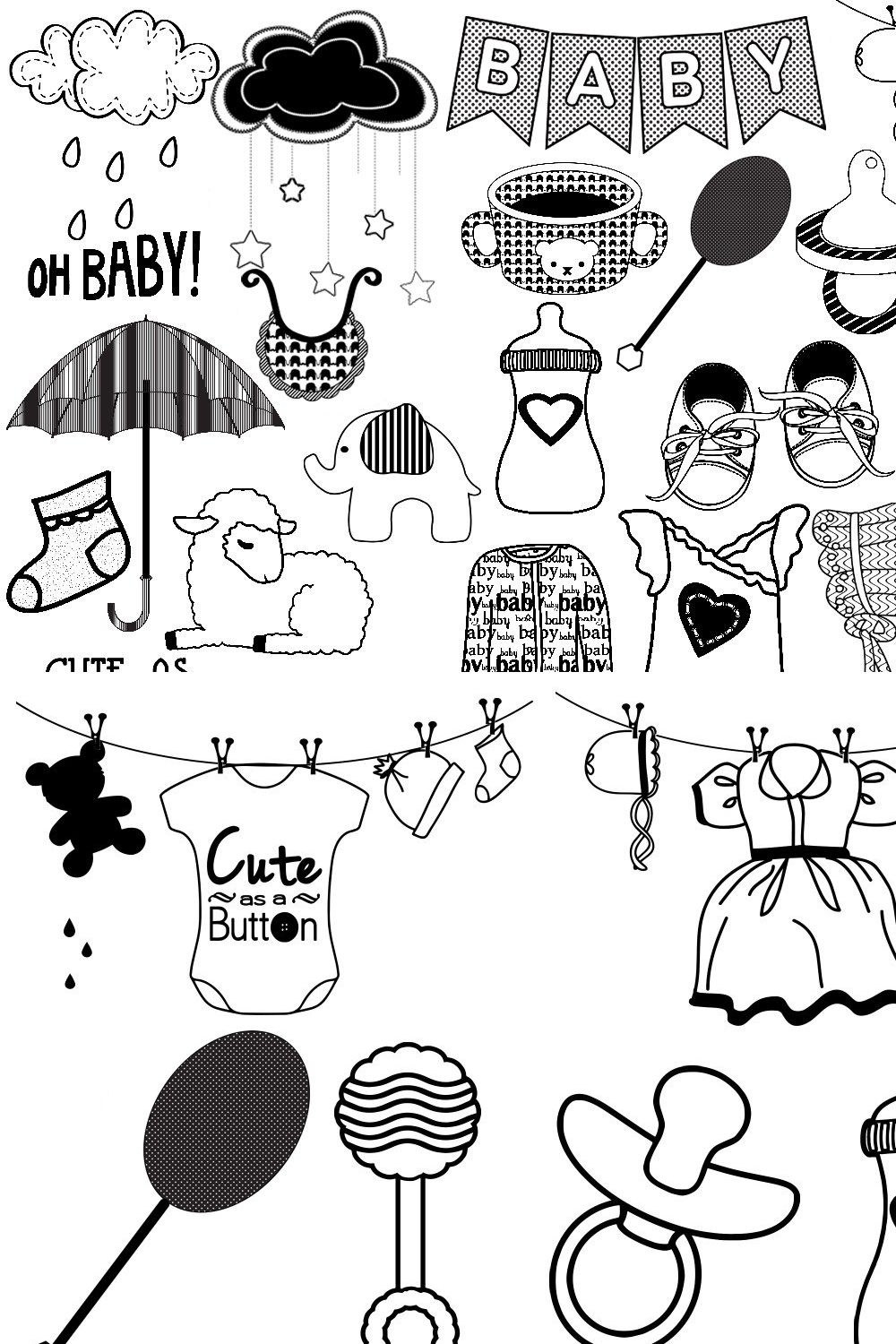 Baby Items Doodles AI EPS PNG pinterest preview image.