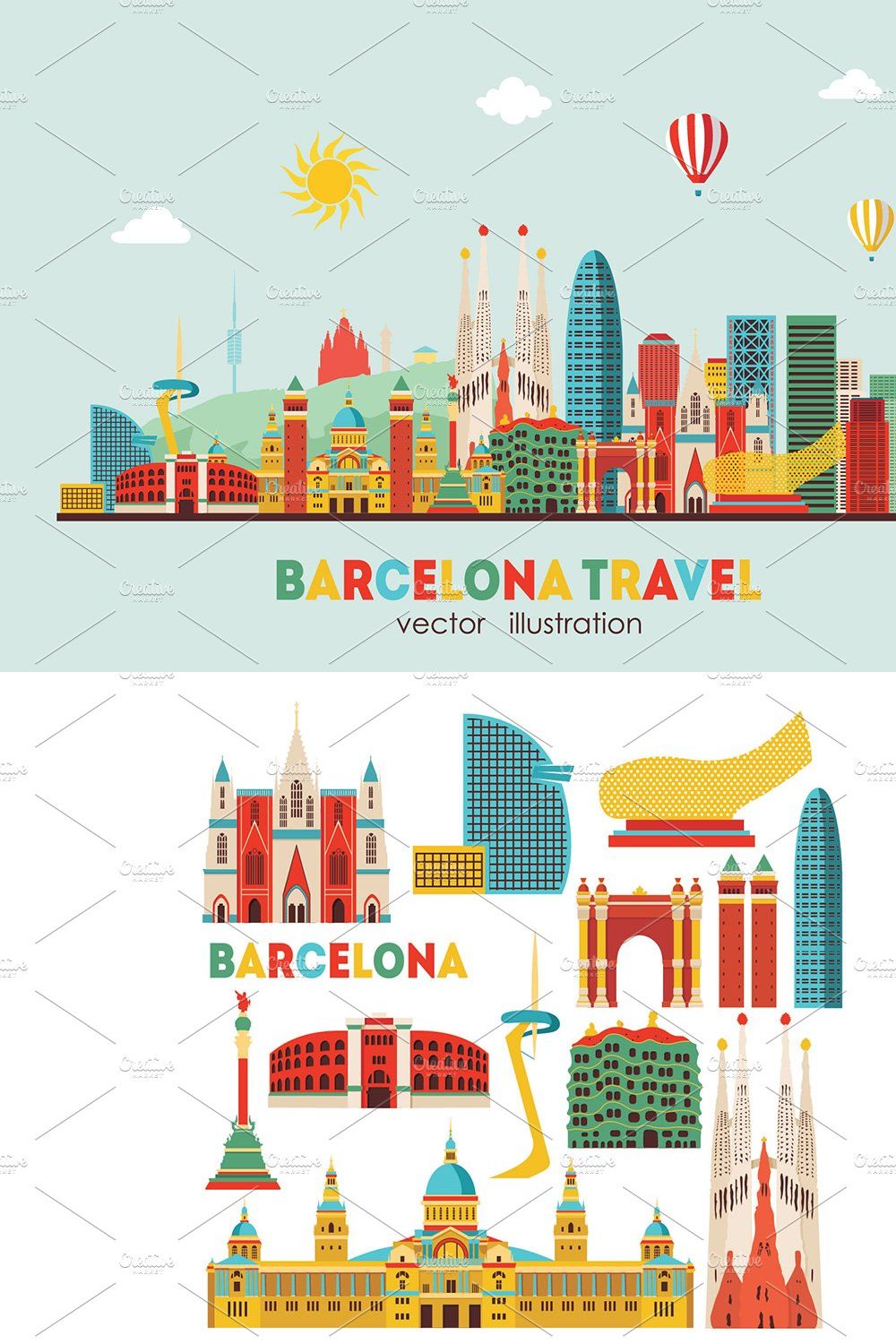 Barcelona skyline detailed silhouett pinterest preview image.
