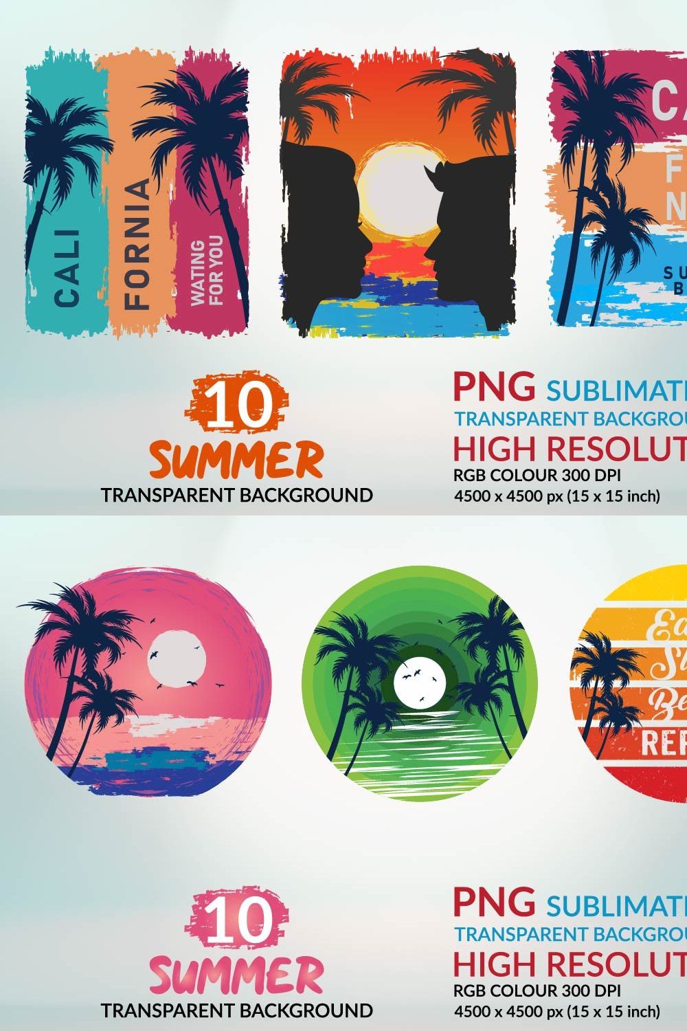 Beach Sunset PNG Colorful Background pinterest preview image.