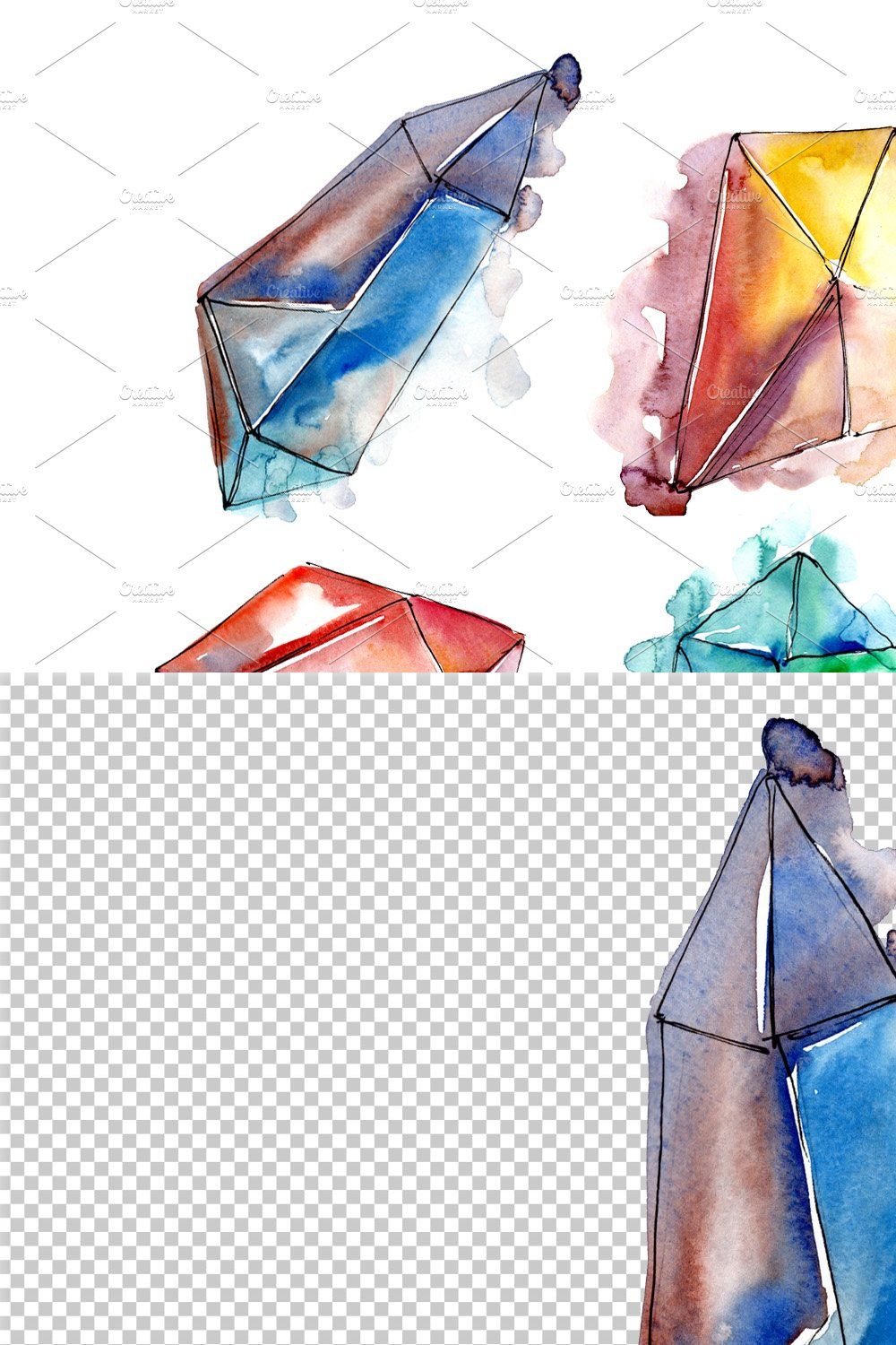 Beautiful crystals PNG watercolor pinterest preview image.