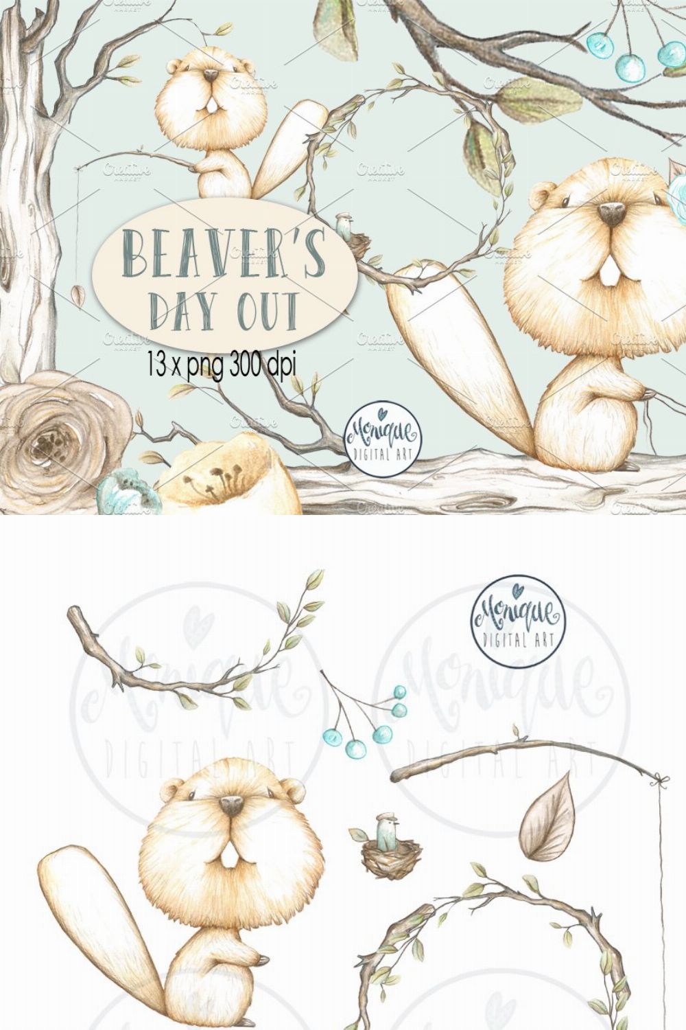 Beaver Clipart Watercolor pinterest preview image.