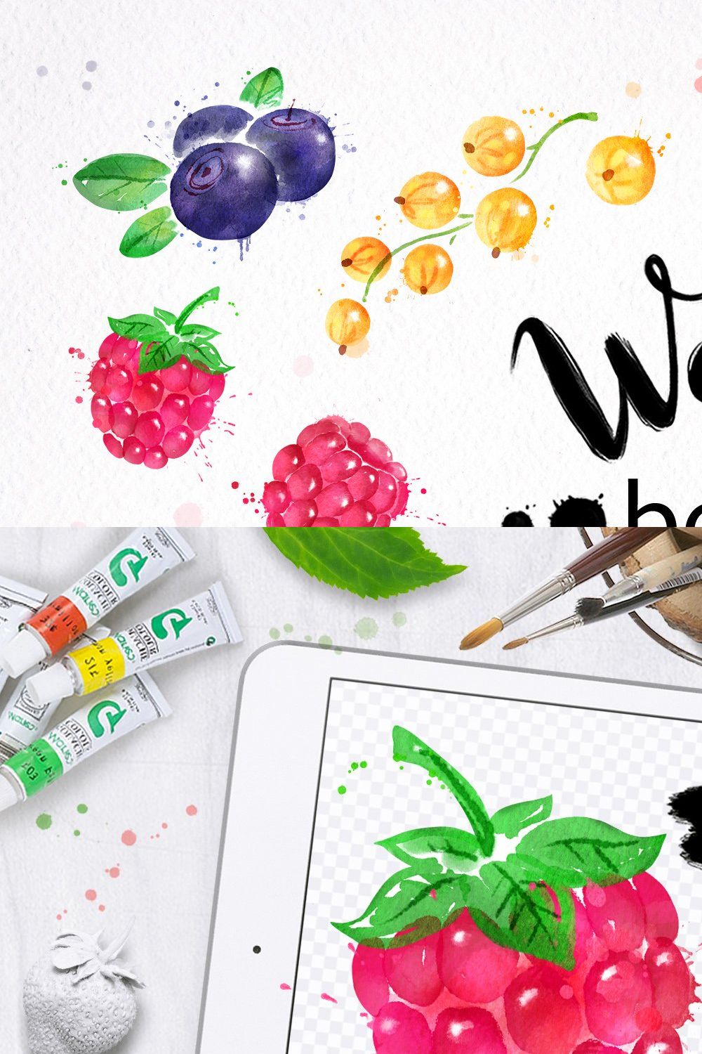 Berries Watercolor Collection pinterest preview image.