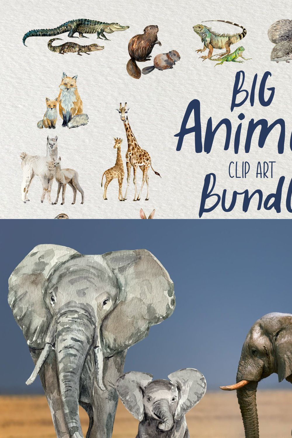 Big Animal Clip Art Bundle pinterest preview image.