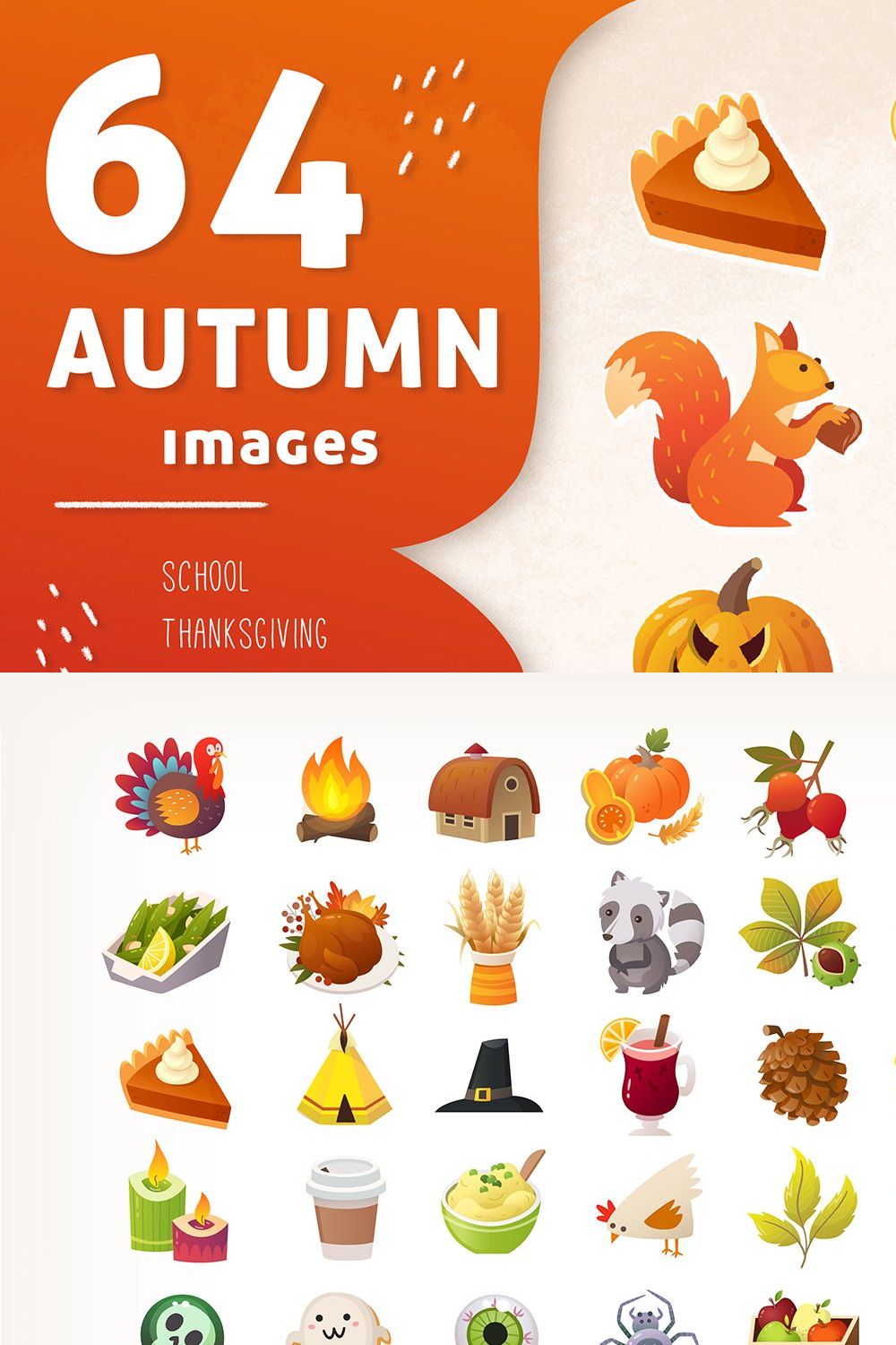 Big set of autumn icons pinterest preview image.