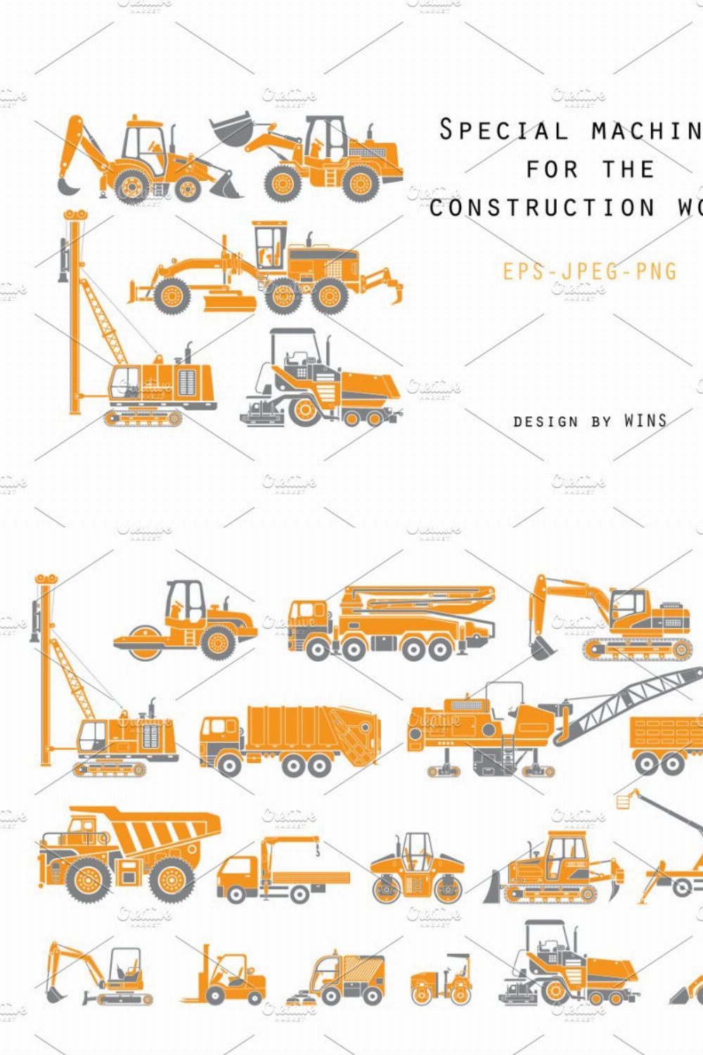 Big set of construction equipment pinterest preview image.