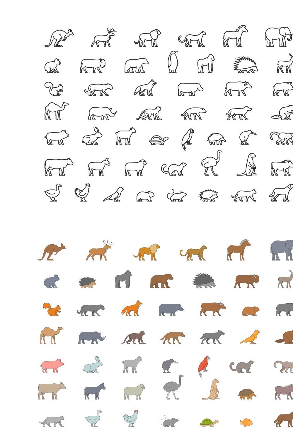 Big set of linear animals pinterest preview image.