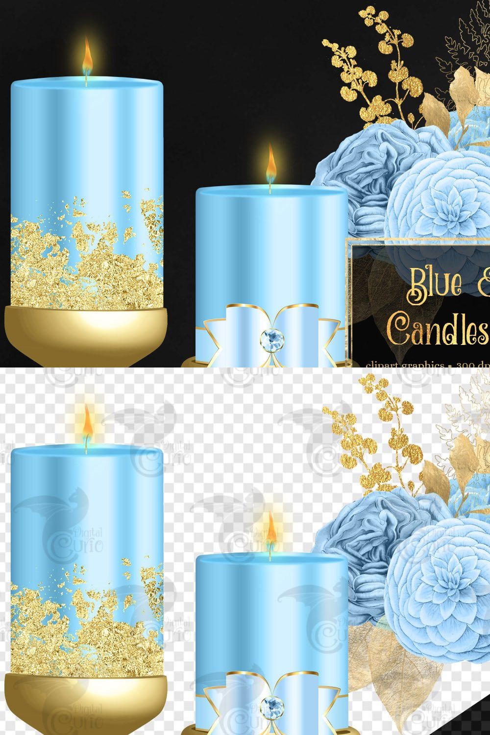 Blue and Gold Candles Clipart pinterest preview image.