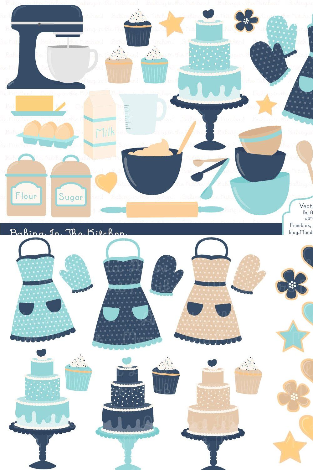 Blue Kitchen Baking Clipart pinterest preview image.
