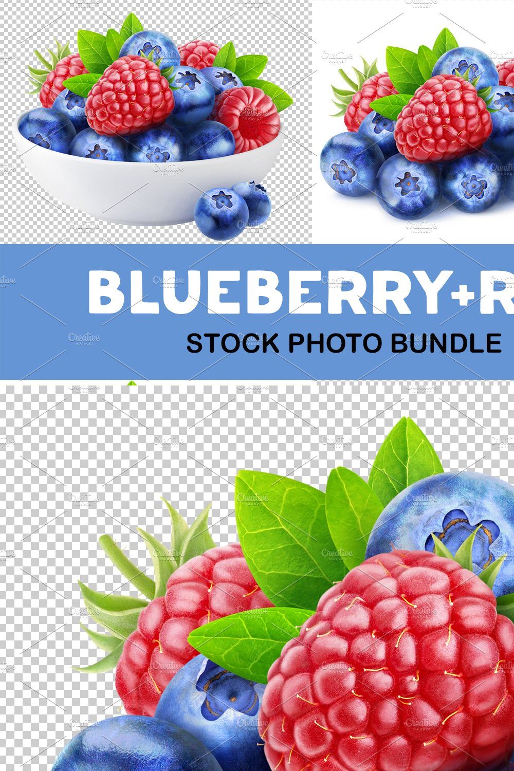 Blueberry and raspberry pinterest preview image.