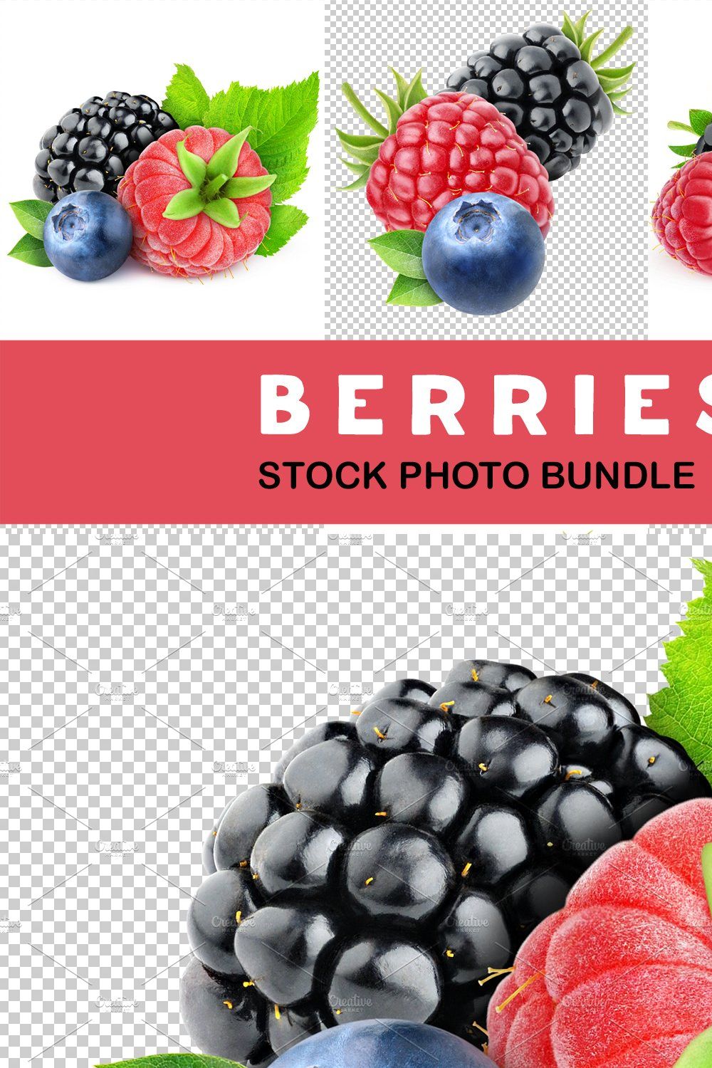 Blueberry, raspberry and blackberry pinterest preview image.