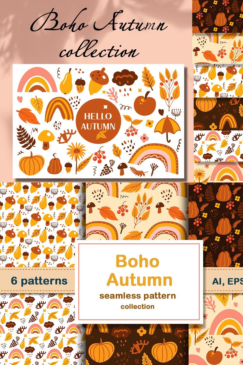 Boho abstract autumn set pinterest preview image.