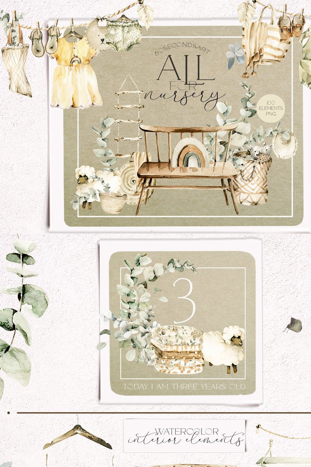 Boho nursery clipart Baby watercolor pinterest preview image.