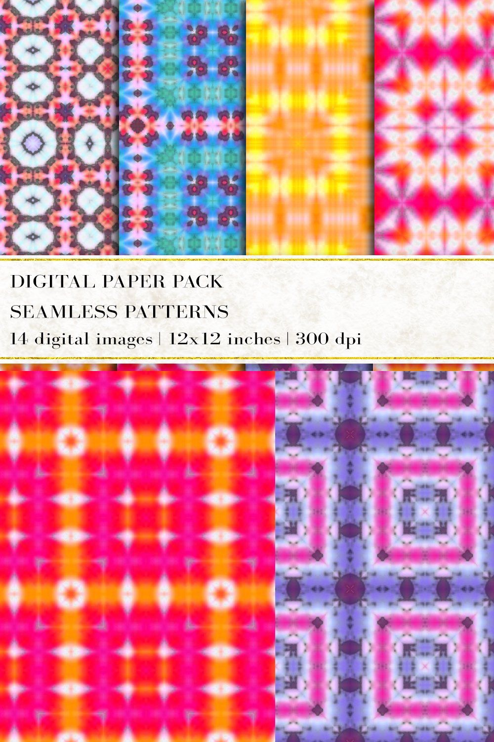 Boho Tie Dye Digital Papers pinterest preview image.