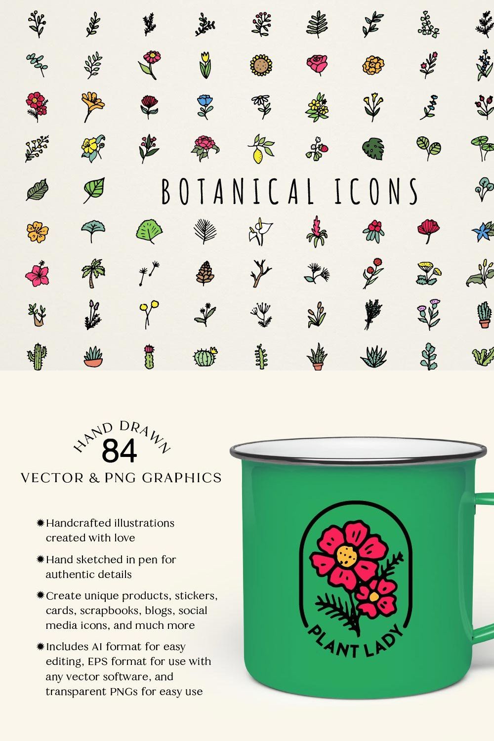 Botanical Icons Clipart Set pinterest preview image.