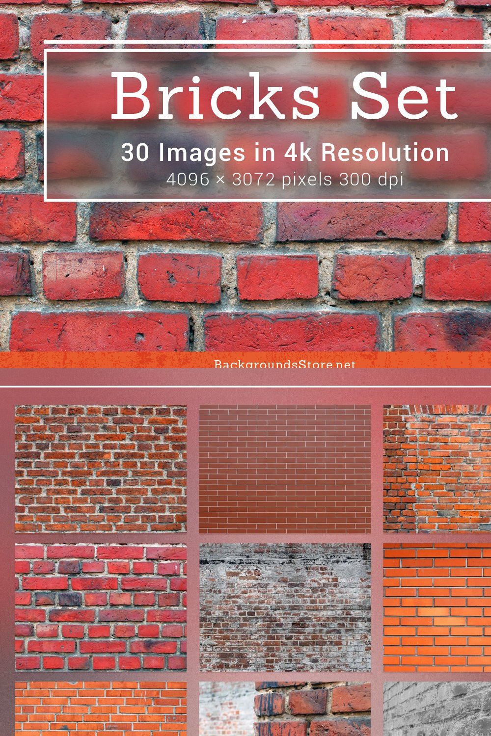 Brick Wall Textures Set pinterest preview image.
