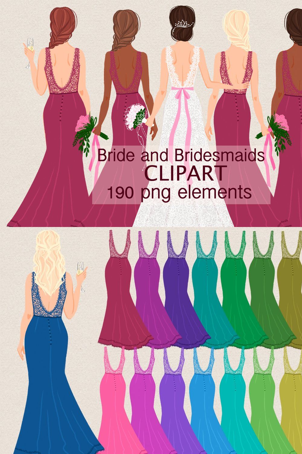 Bride and Bridesmaid Clipart pinterest preview image.