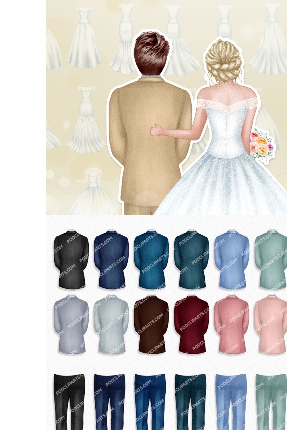 Bride &Groom Wedding Day Clipart PNG pinterest preview image.