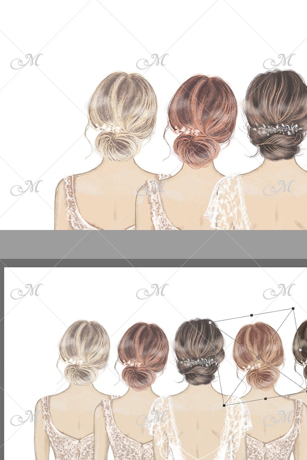Bride with Bridesmaids Illustration pinterest preview image.