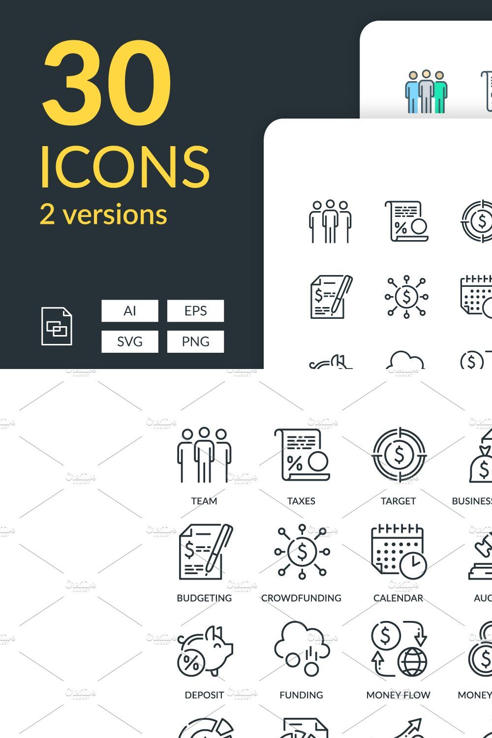 Business and Finance Icons pinterest preview image.
