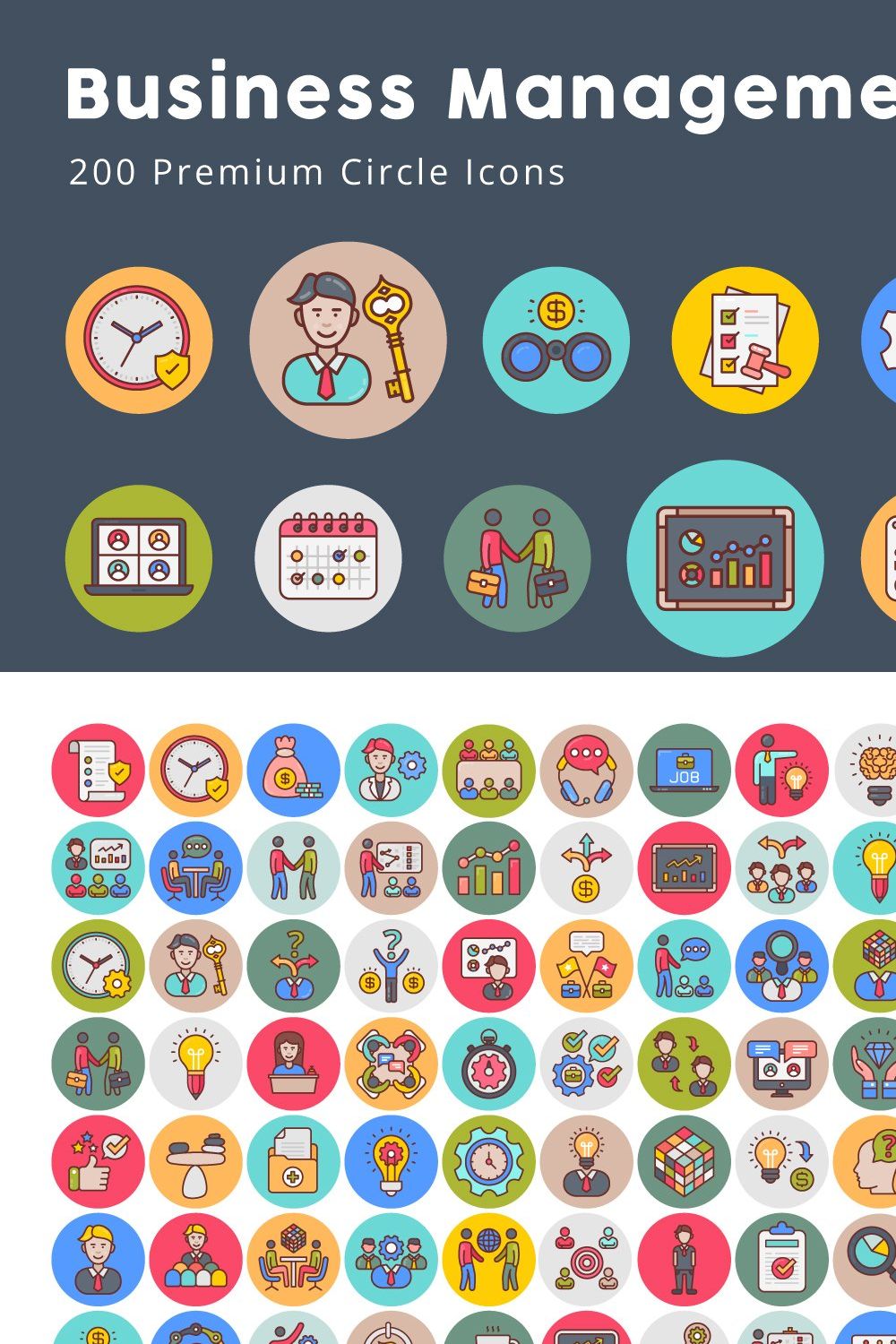 Business Management Circle Icons pinterest preview image.