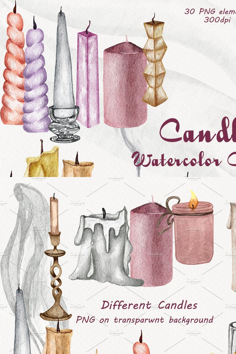 Candles Watercolor Clipart pinterest preview image.