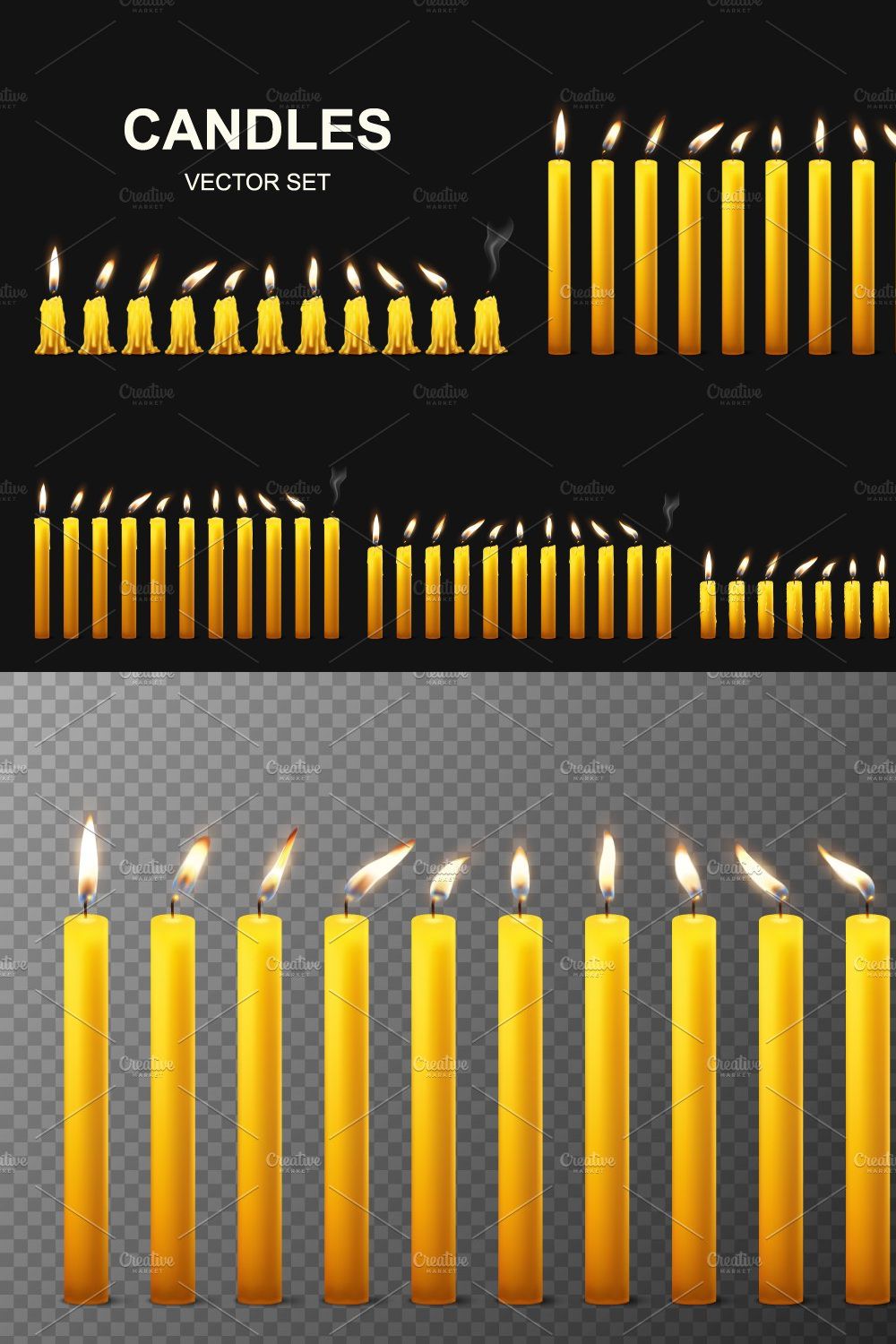 Candles. Vector Set. pinterest preview image.