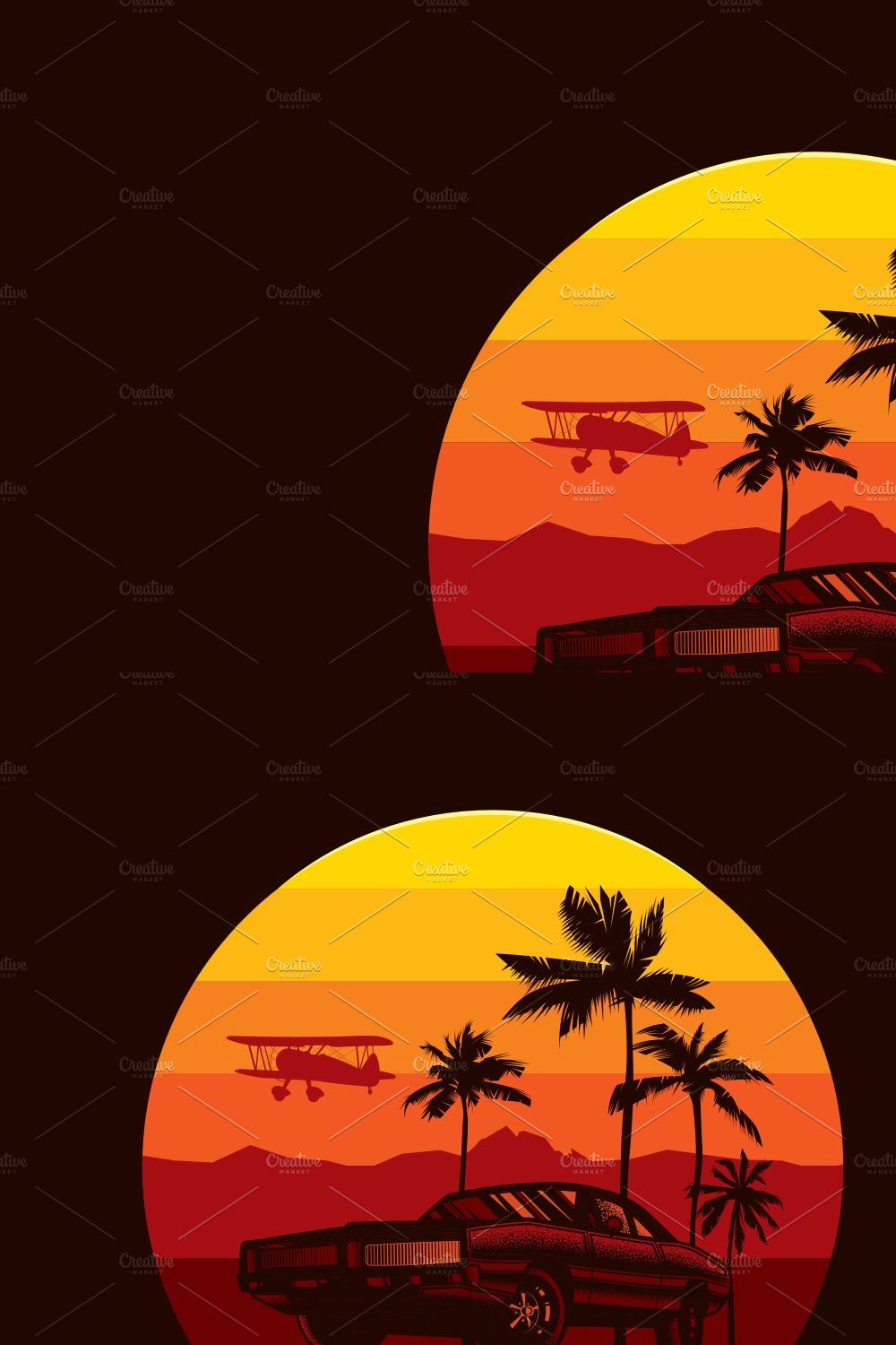 CAR AT SUNSET T-SHIRT DESIGN pinterest preview image.