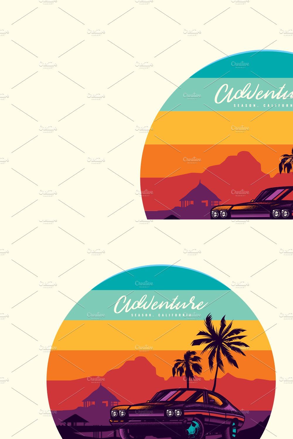 CAR SUMMER SUNSET T-SHIRT DESIGN pinterest preview image.