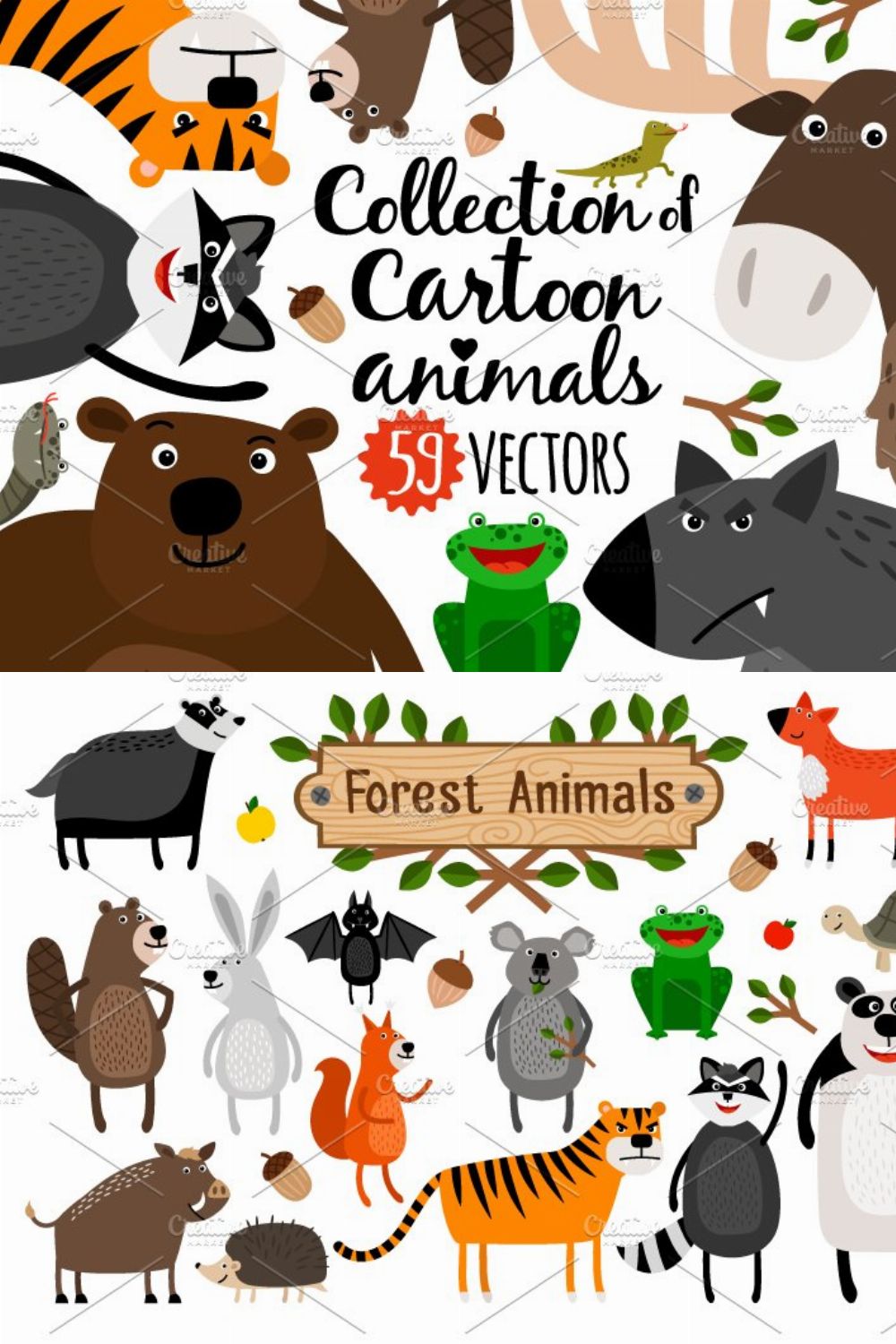 Cartoon Animals pinterest preview image.