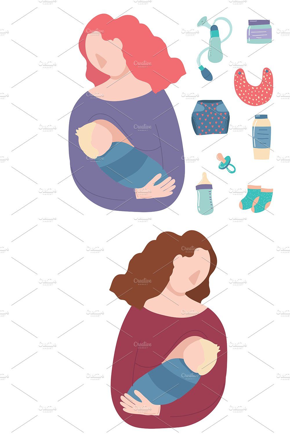 Cartoon Breastfeeding Baby . Vector pinterest preview image.