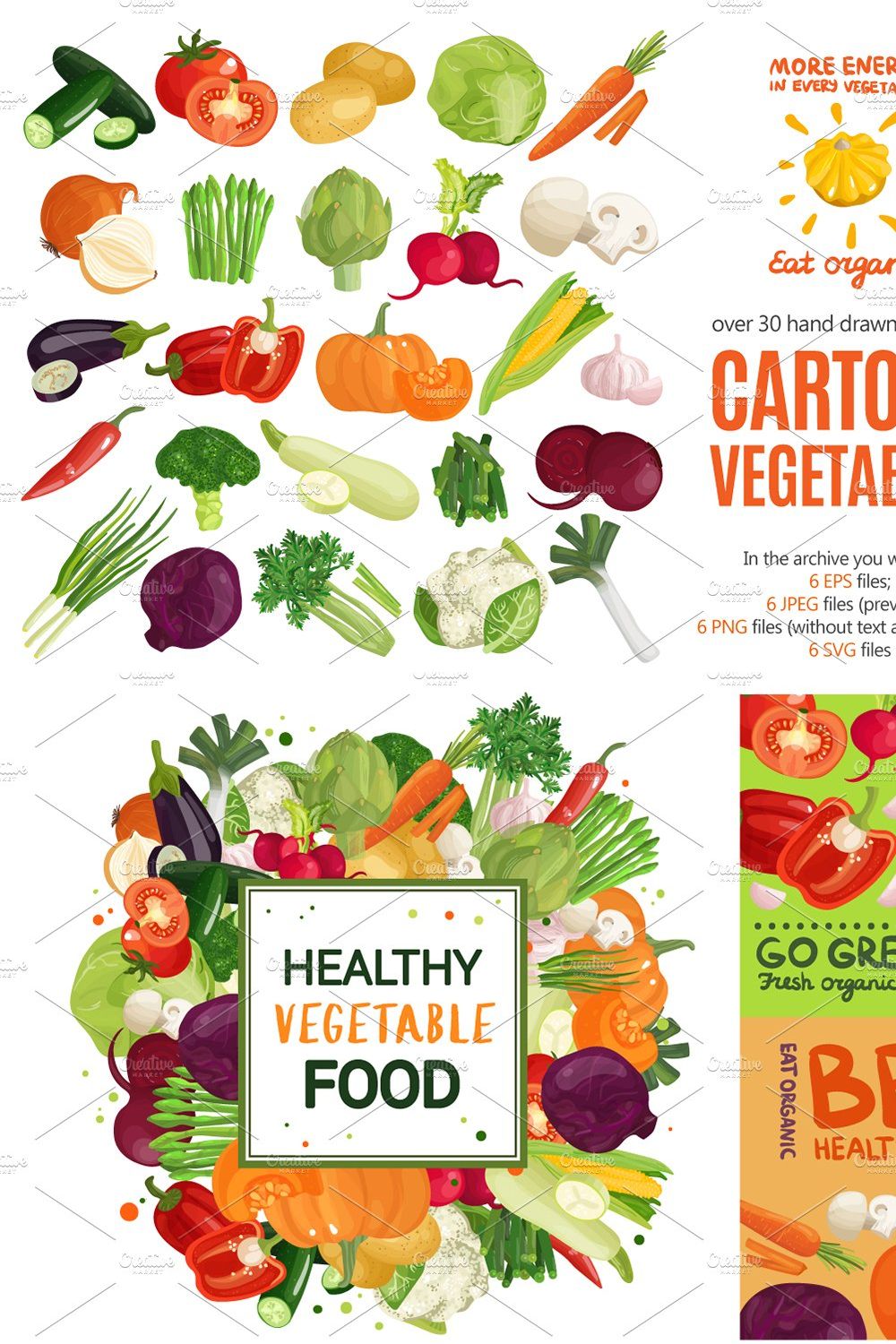 Cartoon Vegetables Set pinterest preview image.