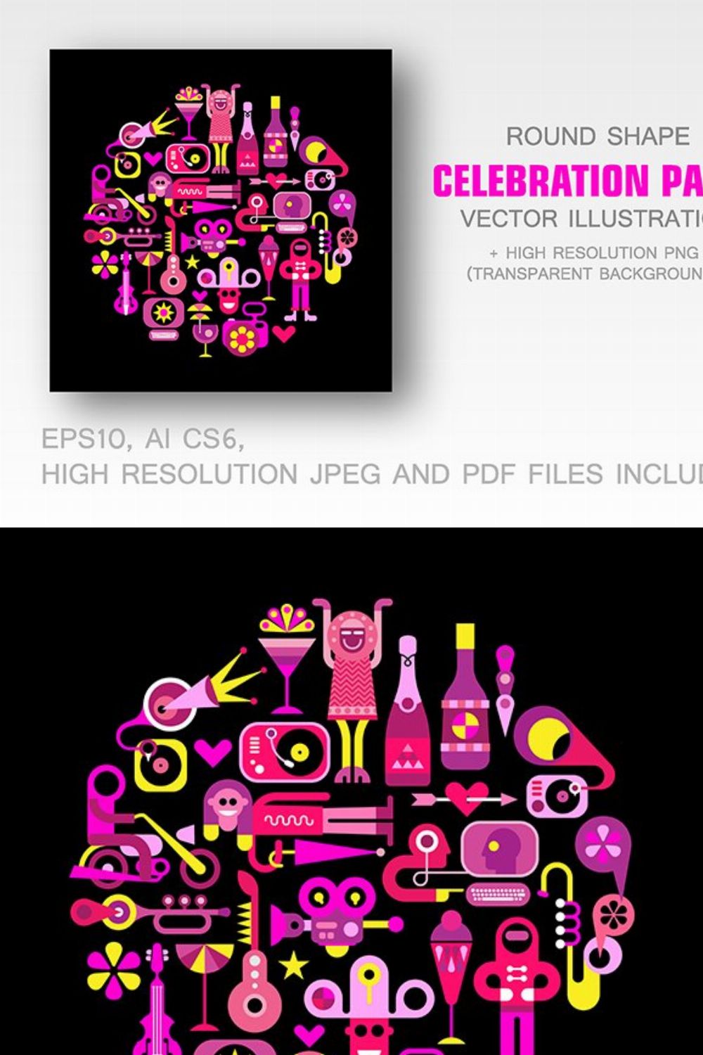 Celebration Party round illustration pinterest preview image.