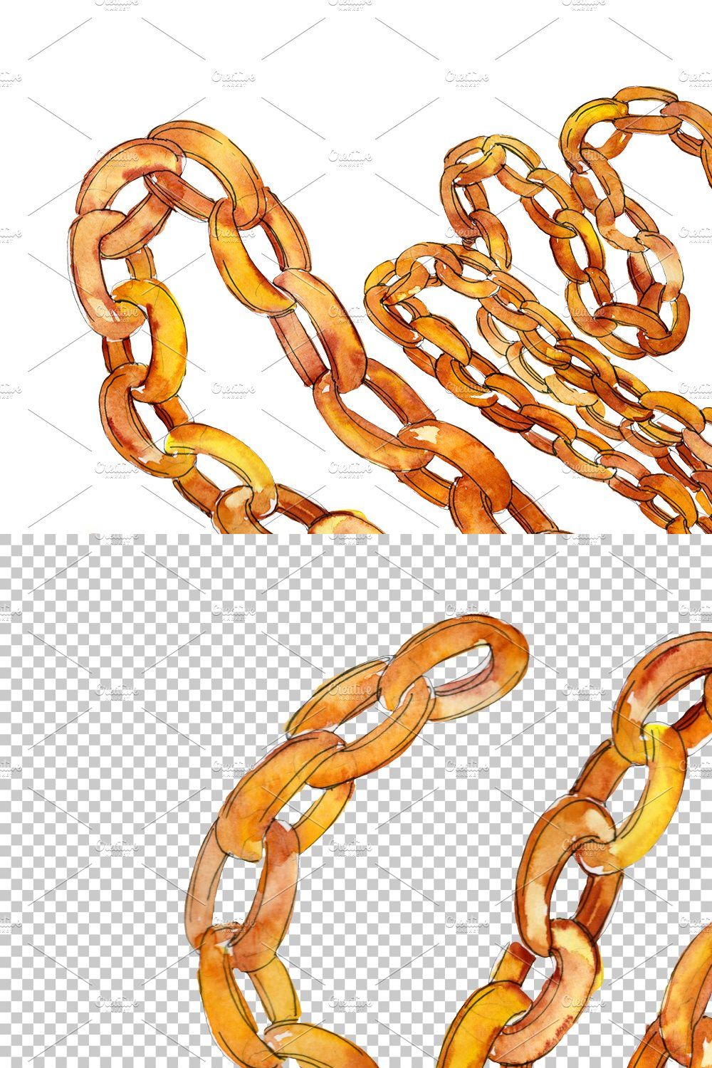 Chains, leather belts Watercolor png pinterest preview image.