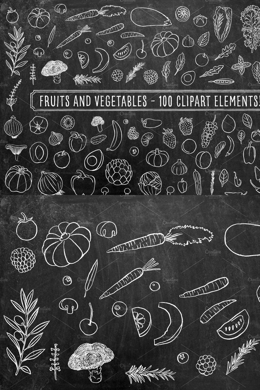 Chalkboard Fruits and Vegetables pinterest preview image.