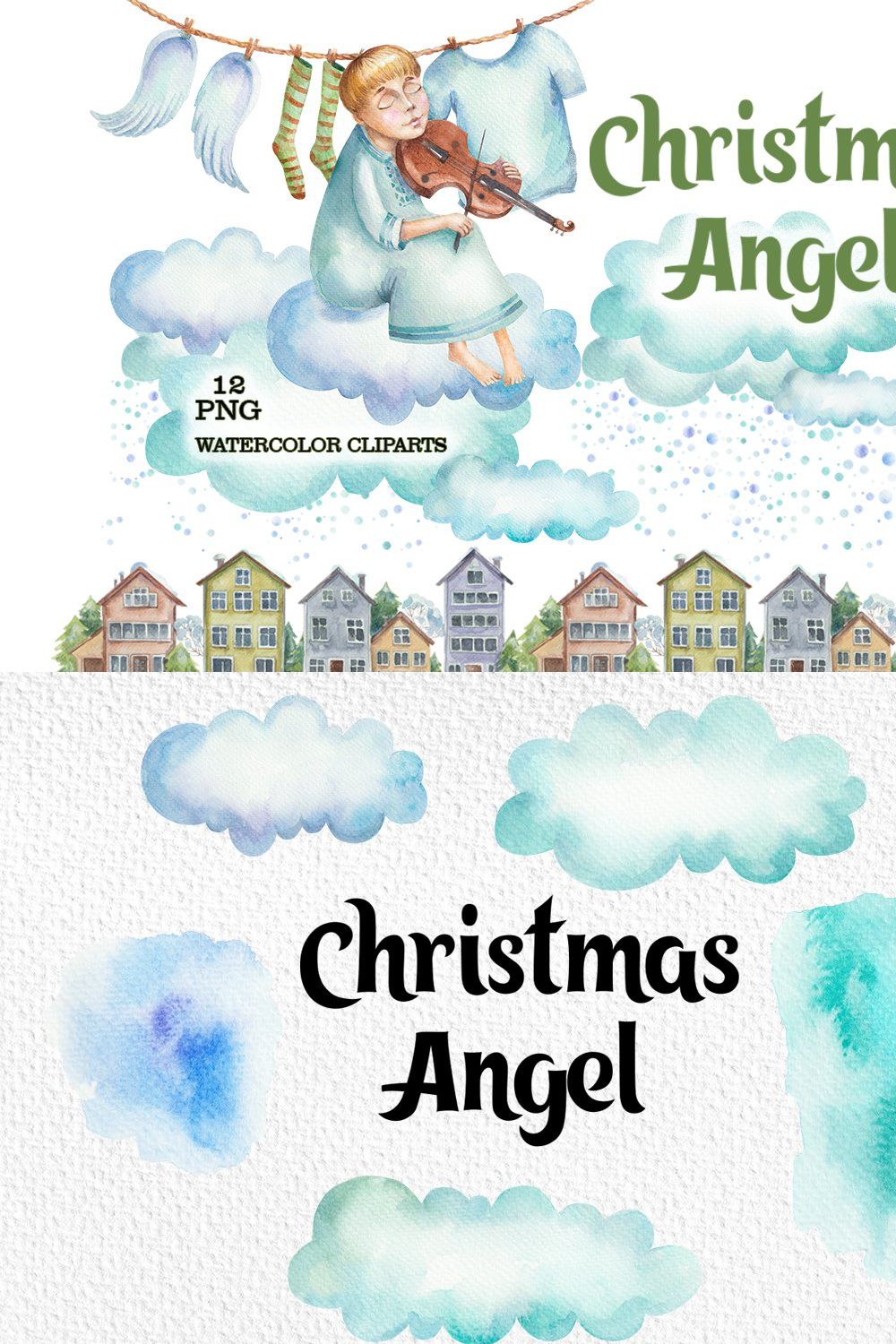 Christmas Angel watercolor clipart pinterest preview image.