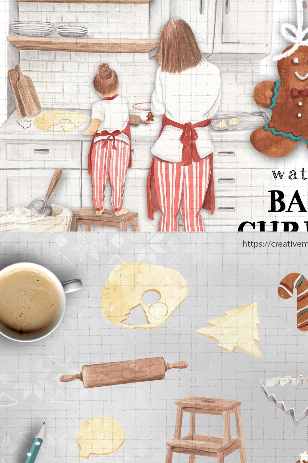 Christmas baking watercolor clipart pinterest preview image.