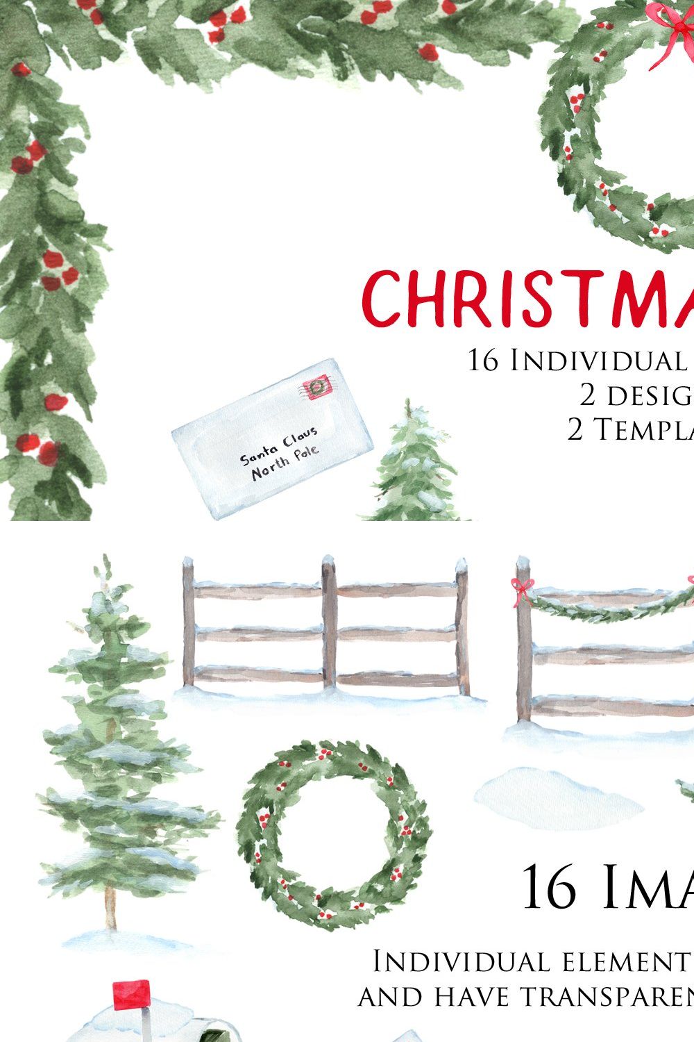 Christmas Mail Watercolor Clip Art pinterest preview image.